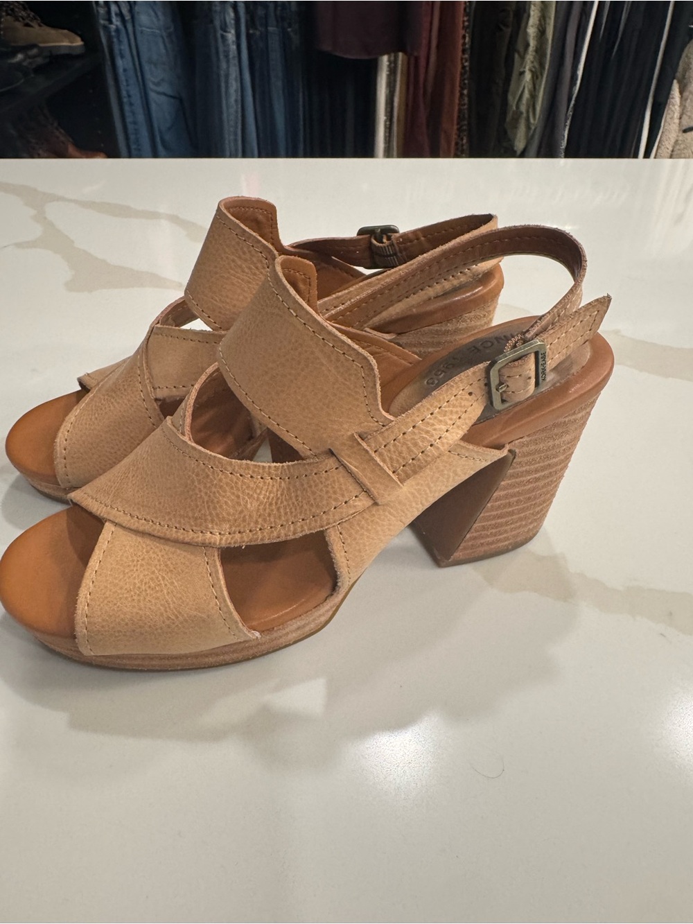 Kork-Ease Women's Tan Leather Slingback Block Heels